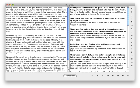 Screenshot of Phonetizer for Mac software for adding transcription to English texts